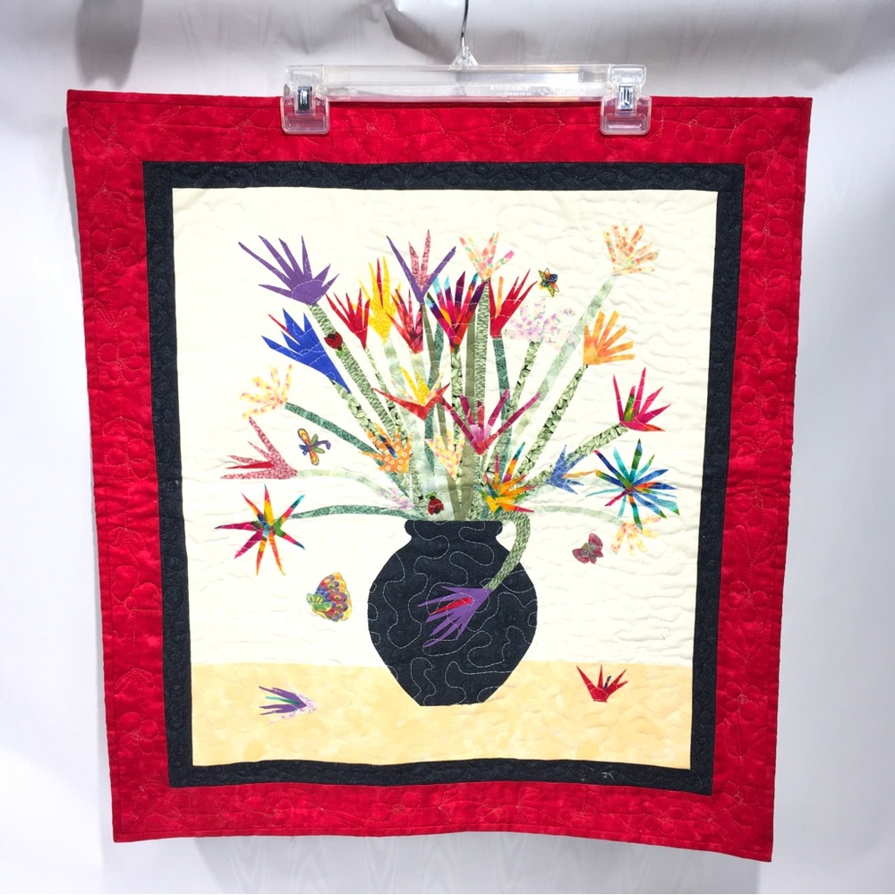 Textile Art Quilted Wall Hanging Flower Vase Contemporary